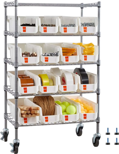 VEVOR 5-Tier Rolling Bin Storage Rack, 16 Organizer Bins, Bin Rack Storage Steel Wire Shelving System with Wheels, Mobile Tool Organizer for Garage, Warehouse, Office, Restaurant, Classroom, Kitchen