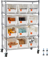 VEVOR 5-Tier Rolling Bin Storage Rack, 12 Organizer Bins, Bin Rack Storage Steel Wire Shelving System with Wheels, Mobile Tool Organizer for Garage, Warehouse, Office, Restaurant, Classroom, Kitchen
