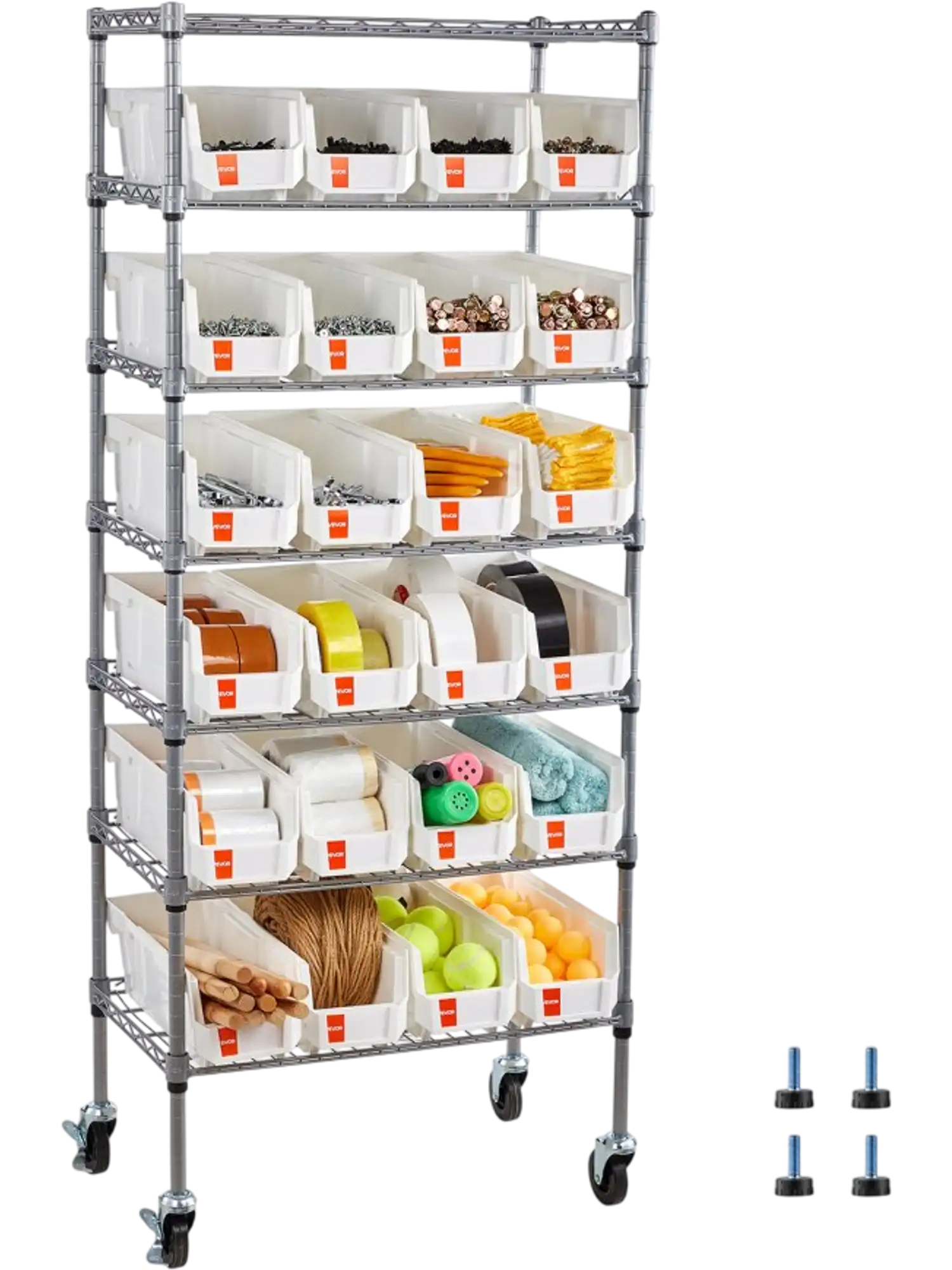 Vevor Bin Storage Rack 7-Tier Rolling Organizer with 24 Small Bins New