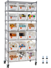 VEVOR 7-Tier Rolling Bin Storage Rack, 18 Organizer Bins, Bin Rack Storage Steel Wire Shelving System with Wheels, Mobile Tool Organizer for Garage, Warehouse, Office, Restaurant, Classroom, Kitchen