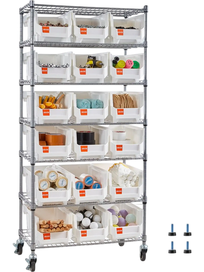 Vevor Rolling Bin Storage Rack 7-Tier 18-Bin Mobile Organizer New