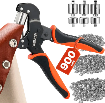 Vevor Grommet Tool Kit 900-Piece 3-Size Eyelet Pliers Set New