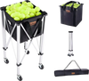 VEVOR Foldable Tennis Ball Hopper, Holds 180 Tennis Balls, Lightweight Aluminum Alloy Tennis Ball Basket Cart with Wheels, Removable Bag, Carry Bag, Portable Sports Teaching Cart for Tennis Player