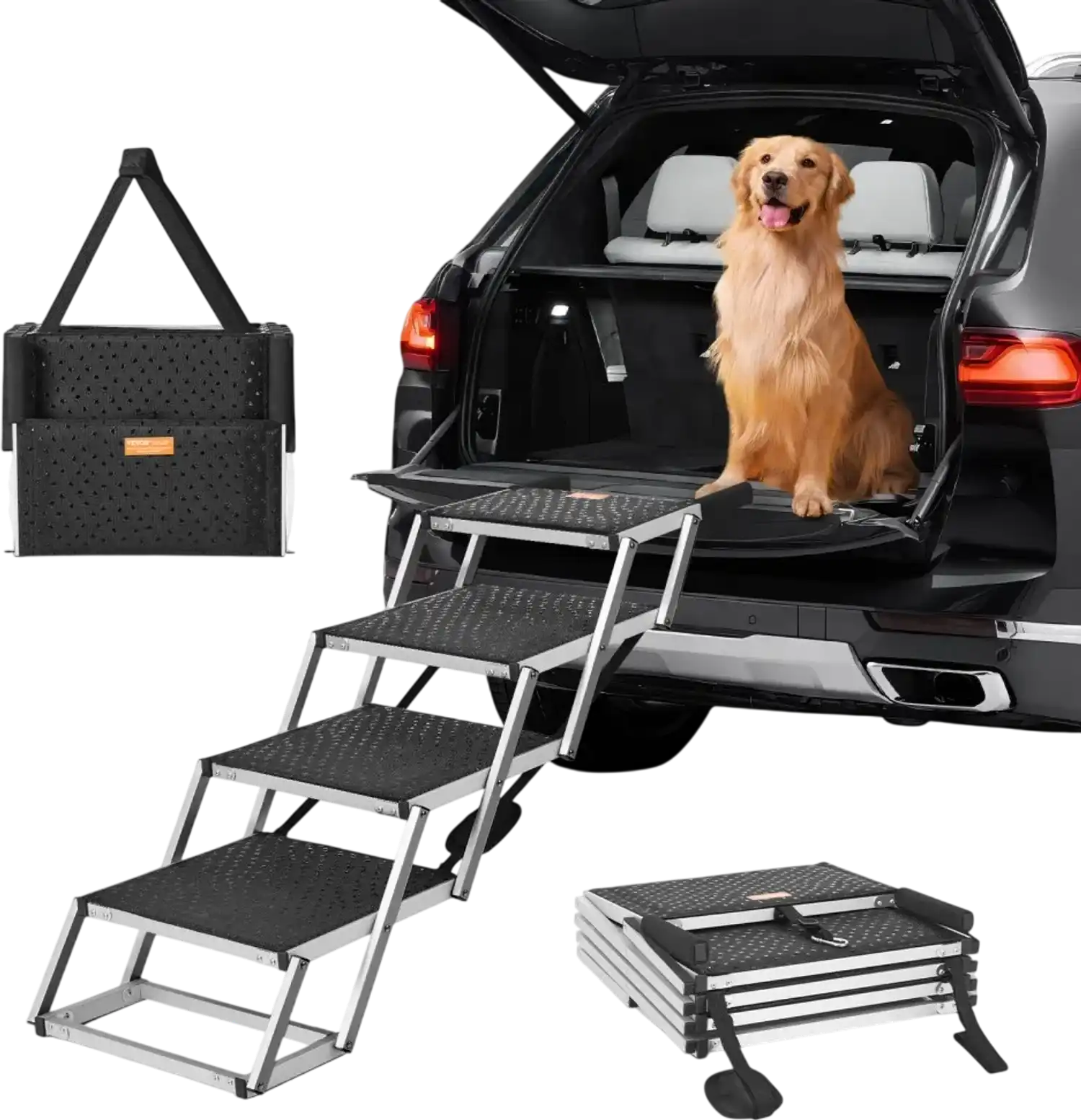 Vevor Dog Stairs 4-Step Folding Car Ramp for Cars SUVs and Trucks 150 lbs New