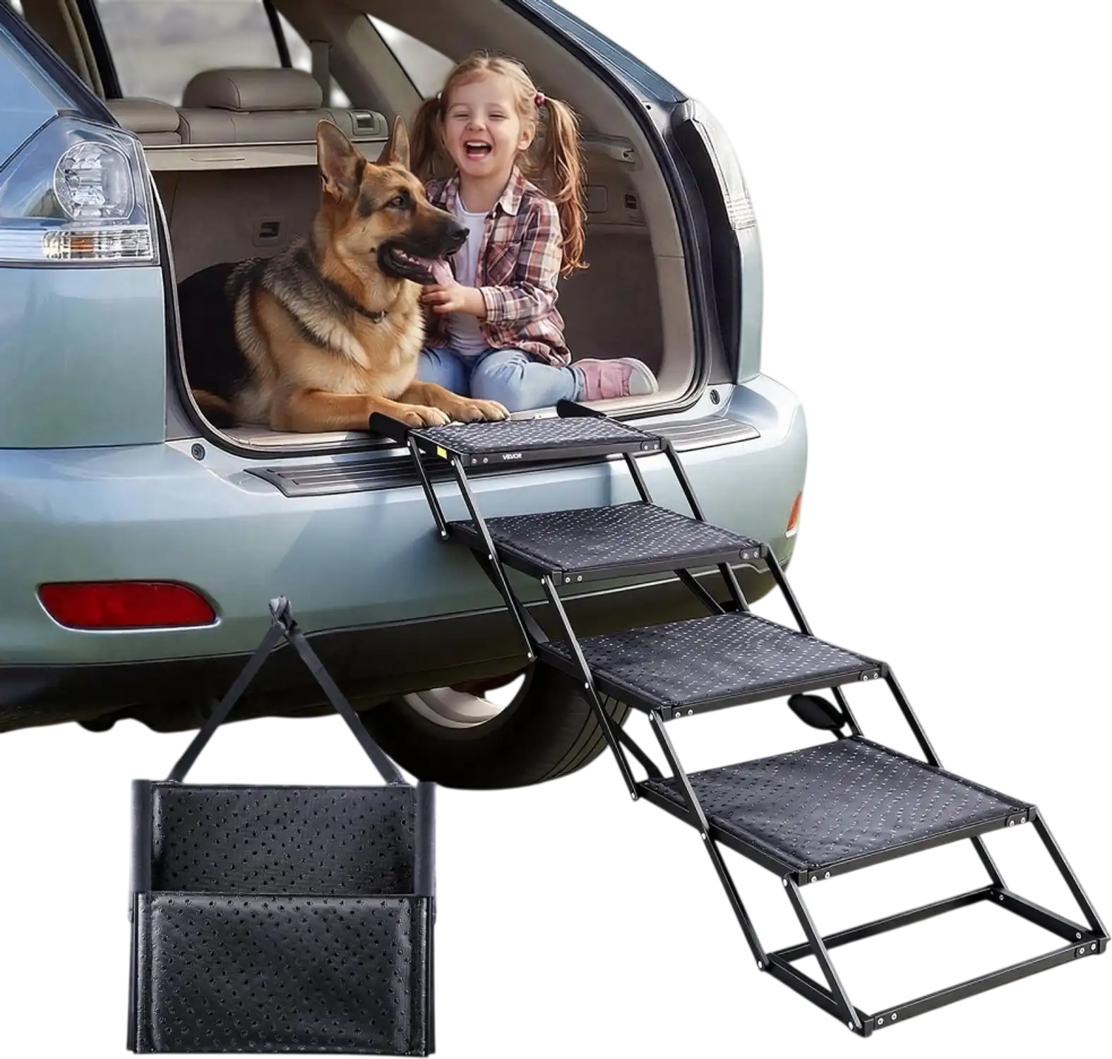 Vevor Dog Stairs 4-Step Foldable Car Ramp for Large Dogs New