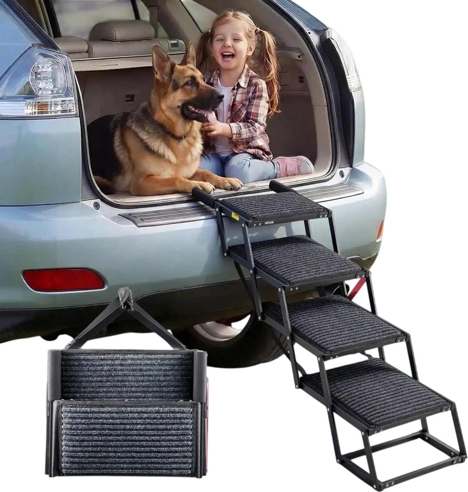 Vevor Dog Stairs Foldable 4-Step Extra Wide Pet Ladder Ramp New