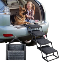 VEVOR Dog Stairs for Car, 4 Steps Extra Wide Foldable Dog Ramp for Large Dogs with Non-Slip Rug Surface, Portable Lightweight Pet Ladder for Car, SUV, Truck, High Beds, Sofas, Support up to 200 lbs