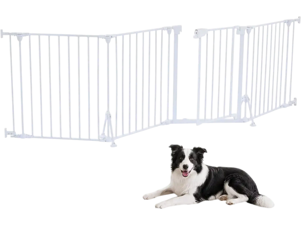 VEVOR Freestanding Dog Gate 30" Tall 4-Panel Foldable Metal Pet Gate White, For Stairs Doorways, Dual-Triangle Support, Sturdy Metal Construction, Freestanding or Wall Mount, Flexible Shapes, Easy Fit