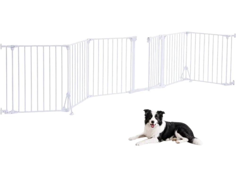 VEVOR Freestanding Dog Gate 30" Tall 6-Panel Foldable Metal Pet Gate White, For Stairs Doorways, Dual-Triangle Support, Sturdy Metal Construction, Freestanding or Wall Mount, Flexible Shapes, Easy Fit