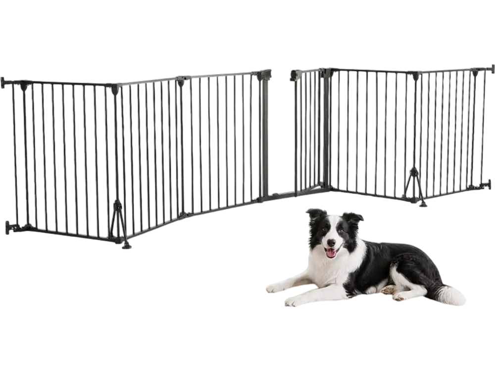 VEVOR Freestanding Dog Gate 32" Tall 6-Panel Foldable Metal Pet Gate Black, For Stairs Doorways, Dual-Triangle Support, Sturdy Metal Construction, Freestanding or Wall Mount, Flexible Shapes, Easy Fit