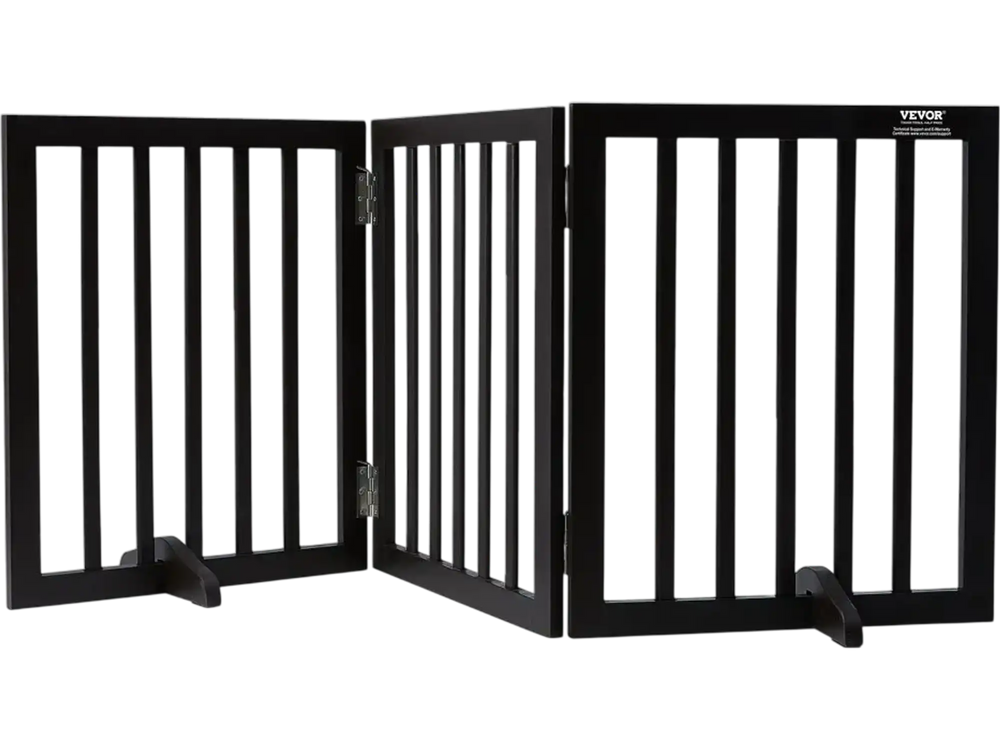 VEVOR Free Standing Dog Gate, 24" H x 60" W Freestanding Pet Gate, 3 Panels Foldable Dog Gate for Wide and Narrow Passageways, Expandable Dog Barrier with Silent Foot Support for Indoor, Brown