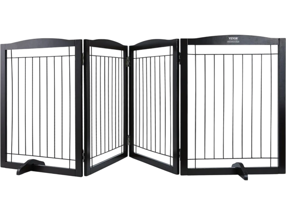 VEVOR Free Standing Dog Gate, 32" H x 96.5" W Freestanding Pet Gate, 4 Panels Foldable Dog Gate for Wide and Narrow Passageways, Expandable Dog Barrier with Silent Foot Support for Indoor, Brown
