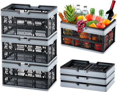 Vevor Shopping Basket Foldable 3-Pack 16L Grocery Storage Baskets with Handle Black New