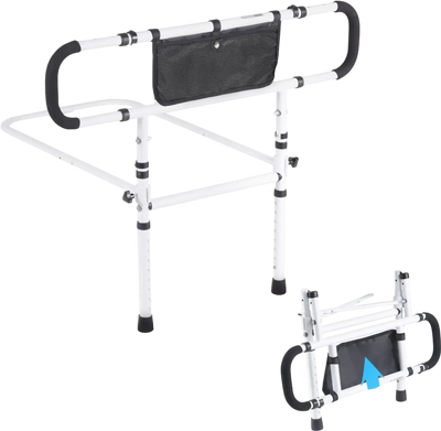 VEVOR Bed Rails for Elderly Adults, 180° Foldable Bed Assist Rails for Seniors, 450LBS Loading Bed Side Rails Bed Cane with 4-Level Adjustable Handle, Storage Pocket Fits King Queen Full Twin Bed