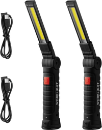 VEVOR Rechargeable LED Work Light, 1200 mAh, Magnetic Mechanic Flashlight with Magnetic Base, 360° Rotation, 5 Lighting Modes, Foldable Grill Lamp for Mechanics, Car Repairs, Home, Emergency (2 Pack)