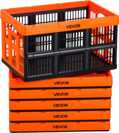 Vevor Storage Bins 45L 6-Pack Collapsible Stackable Folding Crates with Handles New