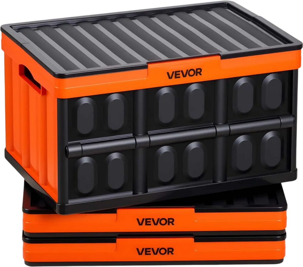 VEVOR Plastic Collapsible Storage Bins with Lids, 45L 3Packs, Stackable Folding Storage Crates with Handles, Holds 44 lbs Per Bin, Heavy Duty Containers, Space-Saving Baskets, for Home Organizing