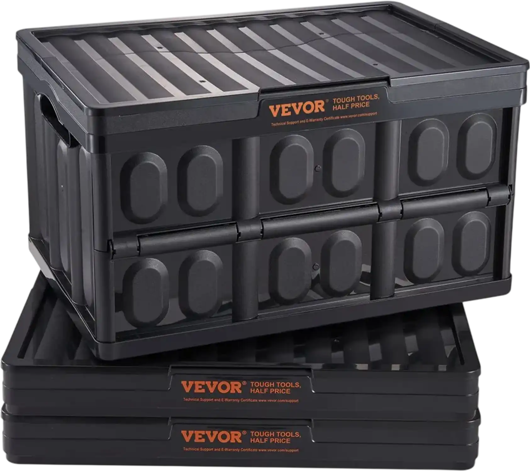 Vevor Folding Plastic Crates 45L 3-Pack Collapsible Storage Bins with Lids New