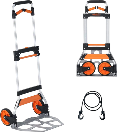 VEVOR Folding Hand Truck, 309 lbs Load Capacity, Aluminum Portable Cart, Convertible Hand Truck and Dolly with Telescoping Handle and PP+TPR Wheels, Ultra Lightweight Super Strong for Moving Warehouse