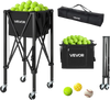 VEVOR Tennis Ball Hopper, Holds 120 Tennis Balls, Foldable Pickleball Basket Cart with Wheels for Easy Pick Up, Lightweight Aluminum Alloy, Portable Pickleball Caddy with Storage Bag, for Training