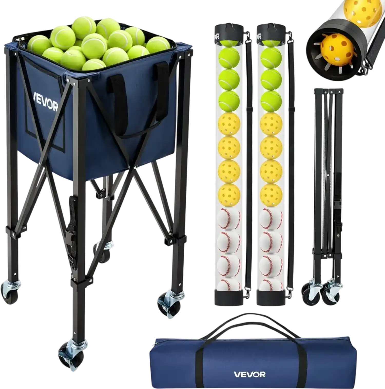 Vevor Tennis & Pickleball Hopper 2-in-1 Foldable Basket Cart with Wheels New