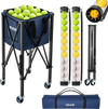 VEVOR 2-in-1 Tennis & Pickleball Hopper, with Pickup Tube, Foldable Pickleball Basket Cart with with Wheels, Holds 150 Tennis Balls or 260 Pickleballs, Portable Pickleball Caddy Holder, for Training