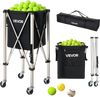 VEVOR Tennis Ball Hopper, Holds 200 Tennis Balls, Foldable Pickleball Basket Cart with Wheels for Easy Pick Up, Stainless Steel Portable Pickleball Cart Caddy with Storage Bag, for Training Teaching