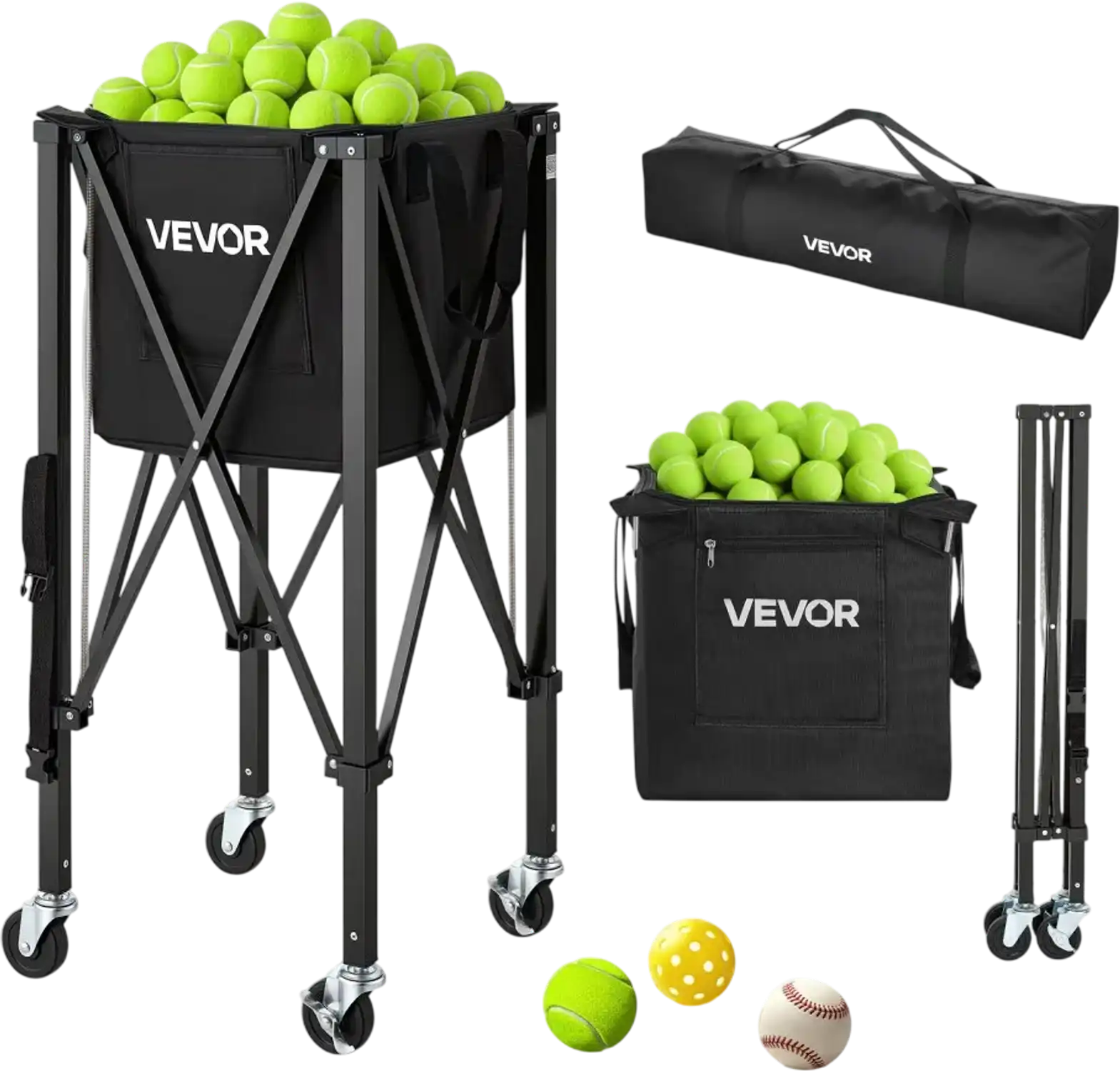 Vevor Tennis Ball Hopper Foldable Pickleball Basket Cart with Wheels for Easy Pick Up New