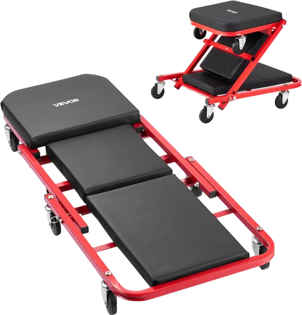 VEVOR 40 in 2-in-1 Folding Mechanic Creeper, Z Creeper Seat & Under Car Garage Roller, 450 lbs Rolling Creeper Stool with 6 Swivel Casters, Padded Headrest for Auto Repair