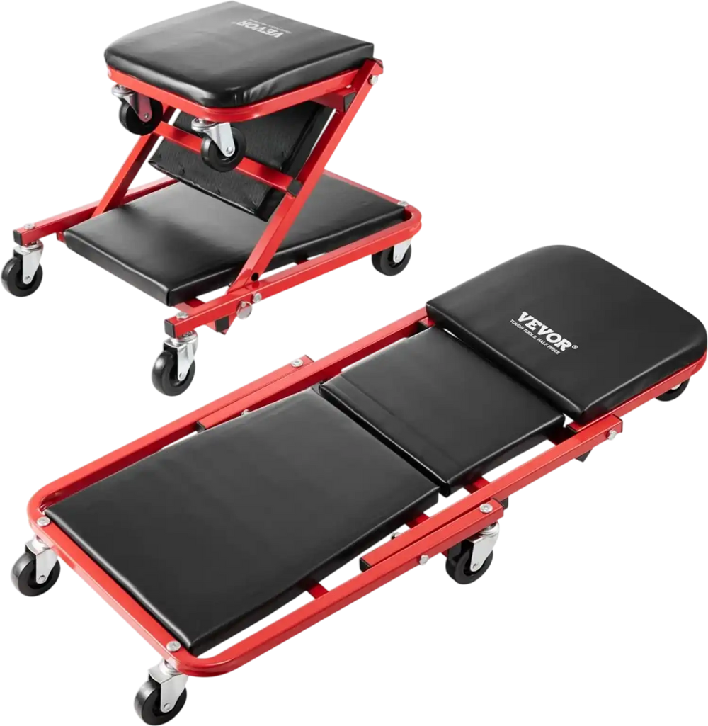 VEVOR Foldable Z Garage Creeper, 36 in, 300 lbs Load Capacity Rolling Folding Mechanic Creeper Stool, with 6 Wheels Tool Tray Padded Seat Steel Frame, Lay Down or Sit Chair for Garage Shop or Home