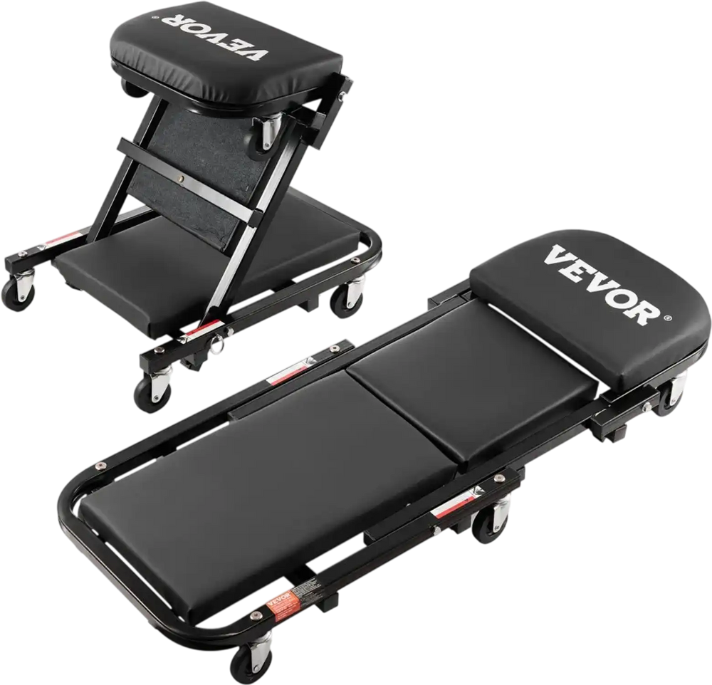 VEVOR Foldable Z Garage Creeper, 40 in, 450 lbs Load Capacity Rolling Folding Mechanic Creeper Stool, with 6 Universal Wheels Padded Seat Steel Frame, Lay Down or Sit Chair for Garage Shop or Home