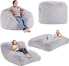 VEVOR Bean Bag Bed Chair, Convertible Chair from BeanBag to Lounge or Mattress, Gaint Bean Bag Chair Bed with Washable Cover for Adults, Fluffy Plush, Foam Filling and Side Pocket, Grey(Full Size)