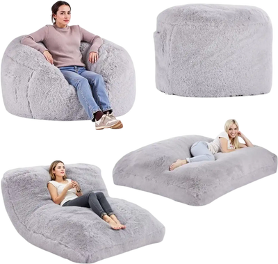 Vevor Bean Bag Chair Convertible Grey Full Size Chair to Lounge or Mattress New