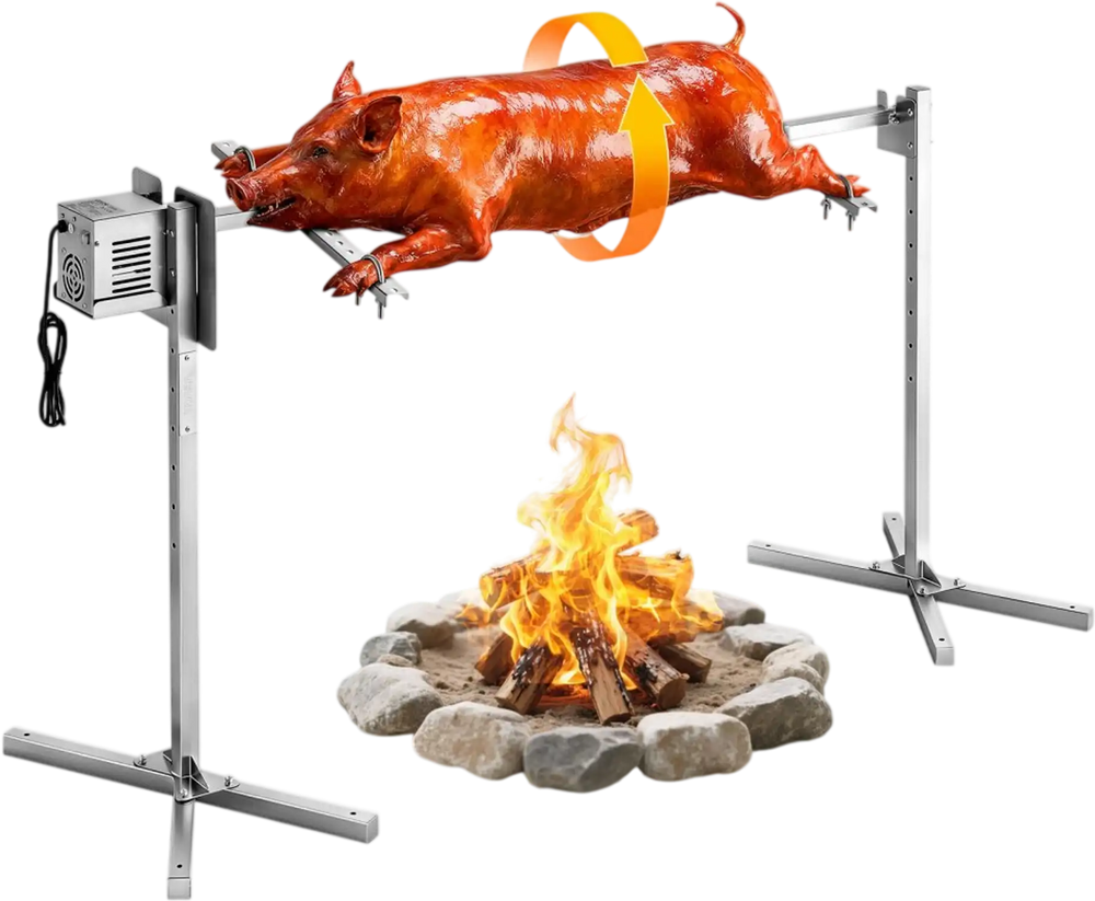 VEVOR Rotisserie Grill, AC120V 8 Level Height Electric Rotisserie Grill Kit, BBQ Grills Rotisseries Kit with 132 lbs Load Capacity, 38W Motor, Stainless Steel Automatic Grilling Kits for Parties