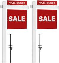 VEVOR Real Estate Sign Post, 2-Pack, 6 ft Tall, PVC Realtor Yard Sign Holder with 36 in Arm Holds up to 24 in, Easy to Install, Wind-Resistant, for Open House and Home, Yard, Road, White (No Signs)