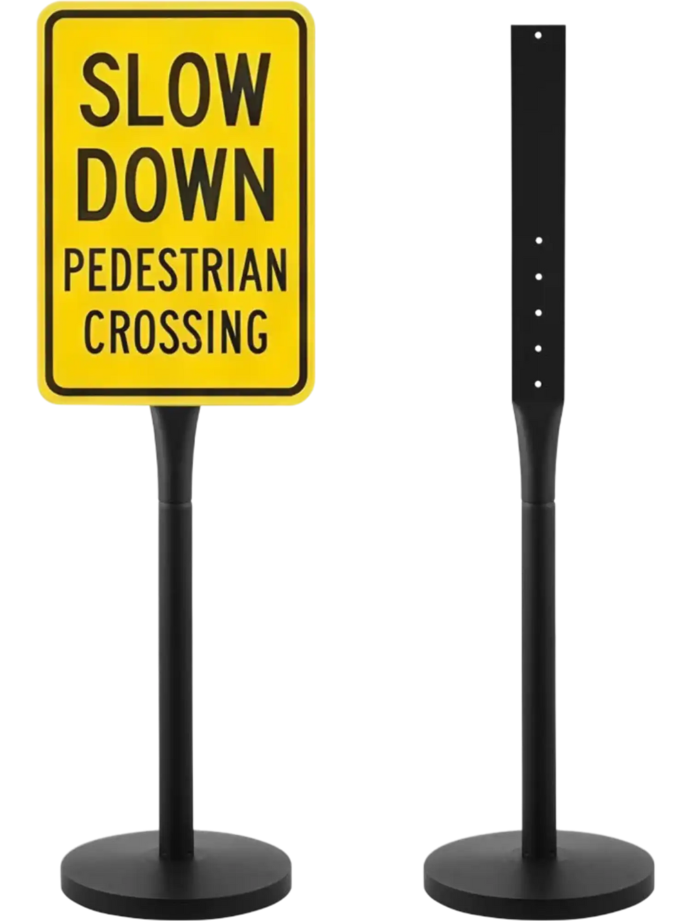 VEVOR Portable Sign Post, 2-Pack, 4 ft Tall, Metal Sign Stands with Heavy Duty Cast Iron Base, Multi-Hole Design for Easy Installation, Wind-Resistant, for Indoor and Outdoor Parking, Warning, Notice