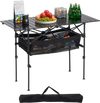 VEVOR Folding Camping Table, Portable Roll Up Side Tables, Lightweight Aluminum Beach Table with Adjustable Height, Large Storage Bag and Carry Bag, For Outdoor BBQ Tailgating Picnic, Travel, Black