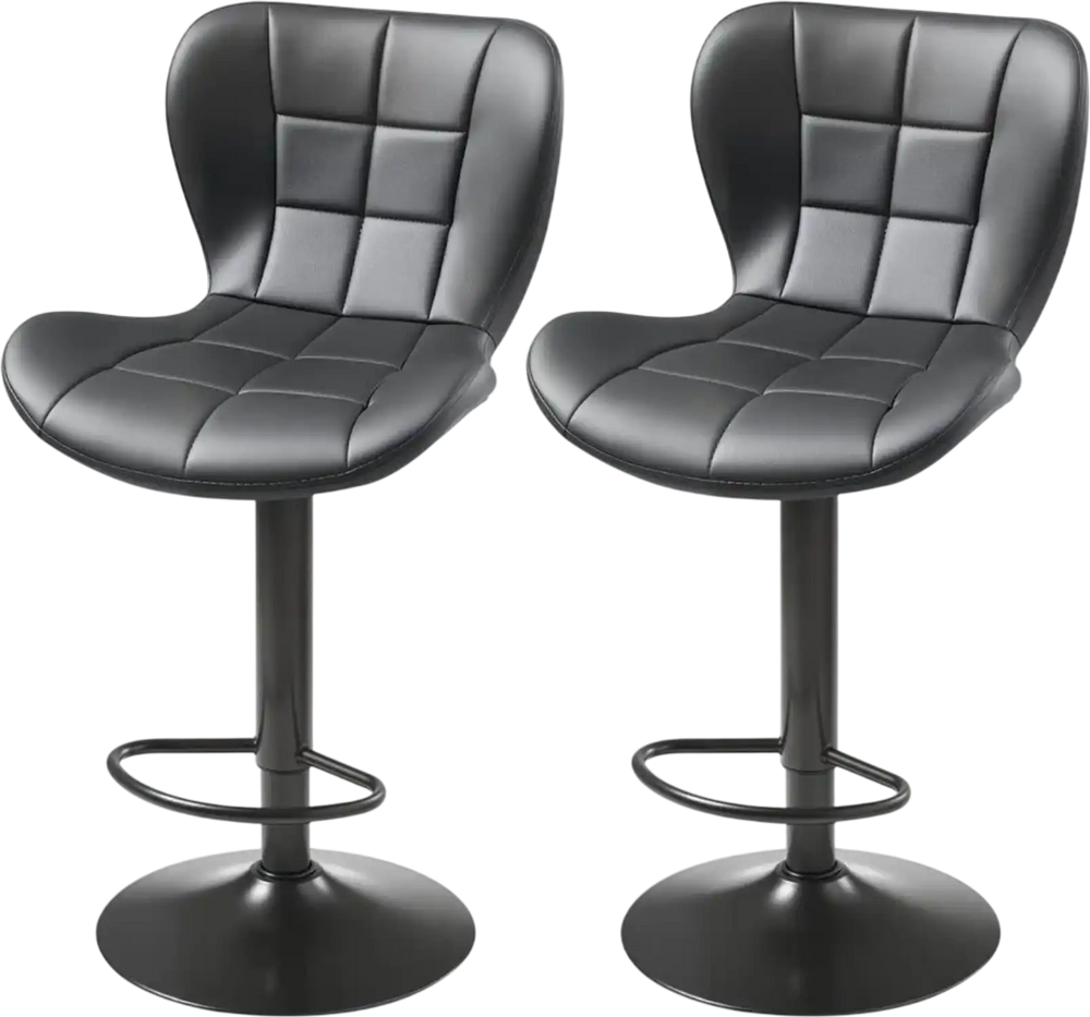 VEVOR Bar Stool Set of 2, Modern PU Leather Counter Height Stools, Swivel Kitchen Barstool with Back and Footrest, Height Adjustable Armless Bar Chair, Island Barstools for Kitchen, Dining Room, Black
