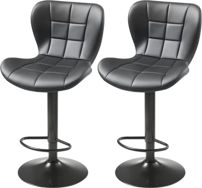 VEVOR Bar Stool Set of 2, Modern PU Leather Counter Height Stools, Swivel Kitchen Barstool with Back and Footrest, Height Adjustable Armless Bar Chair, Island Barstools for Kitchen, Dining Room, Black