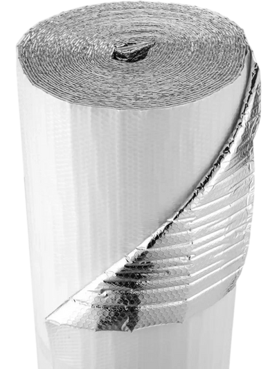 VEVOR Reflective Insulation Roll, Double-Layer Air Bubble Radiant Barrier, 6mm 48 in x 100 ft, Aluminum Foil White PE Film Heat Reflective Shield, Thermal Insulation Roll for Garage Door Window RV Roofs