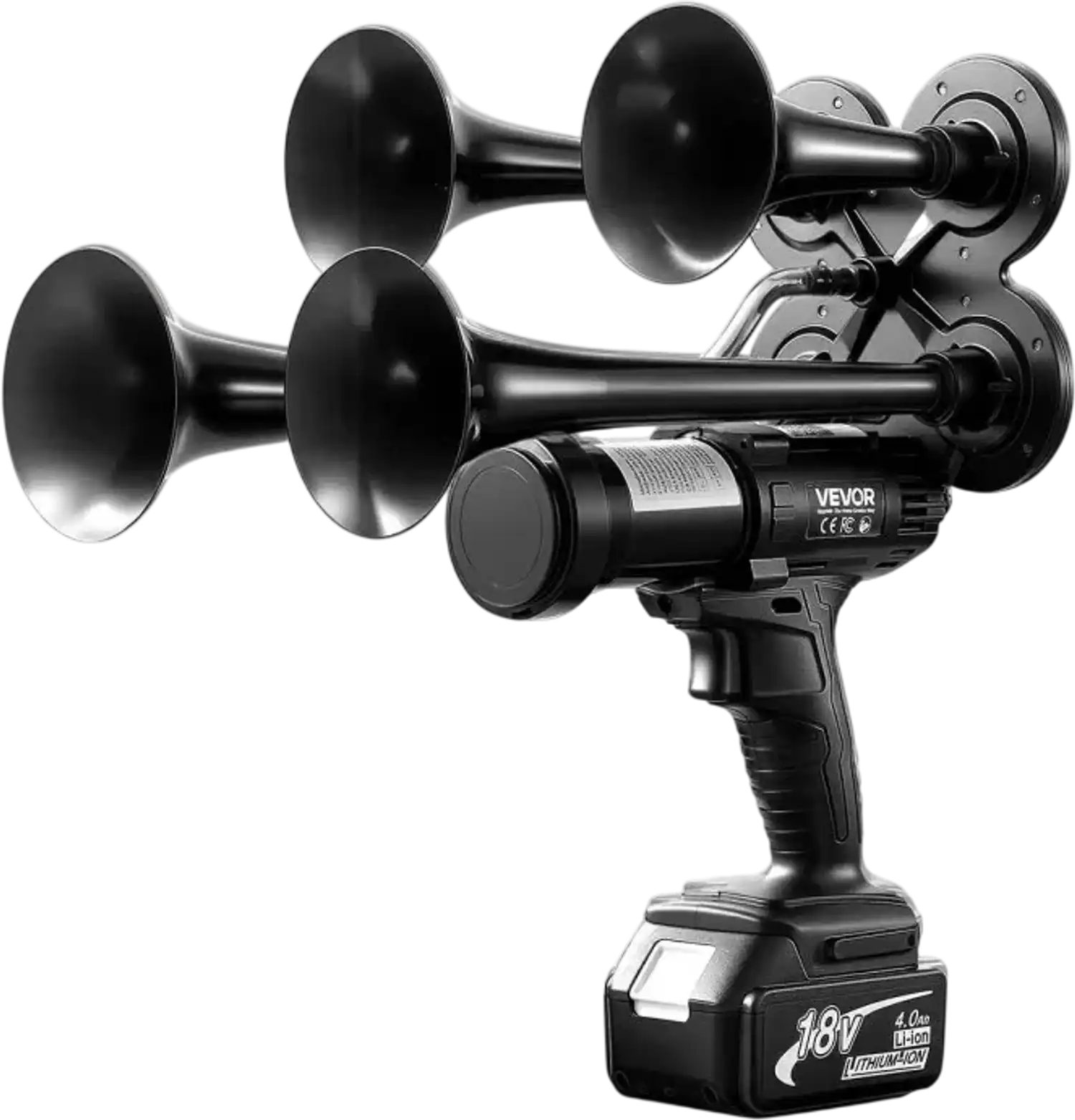 Vevor Air Horn Cordless 4-Trumpet 130dB Train Horn with Built-In Air Pump New