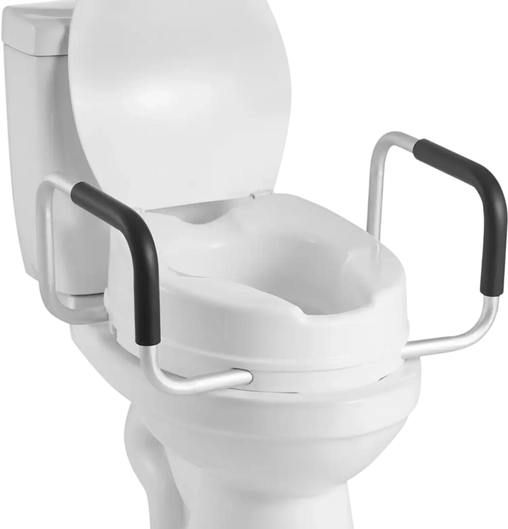 VEVOR Raised Toilet Seat with Arms, 300 lbs Load Capacity, 4-Inch Lift Height, Widened Commode Elevated Toilet Seat Riser with Padded Handles for Seniors, Elderly, Handicap, Disabled, and Adults Use