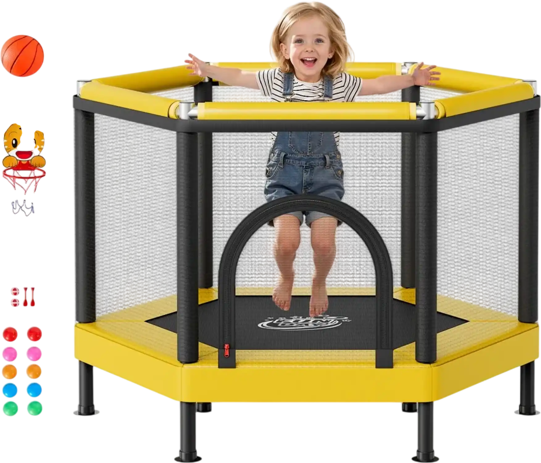 Vevor Kids Trampoline Mini Indoor Outdoor Play Trampoline with Enclosure Net and Basketball Hoop New