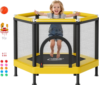 Vevor Kids Trampoline Mini Indoor Outdoor Play Trampoline with Enclosure Net and Basketball Hoop New