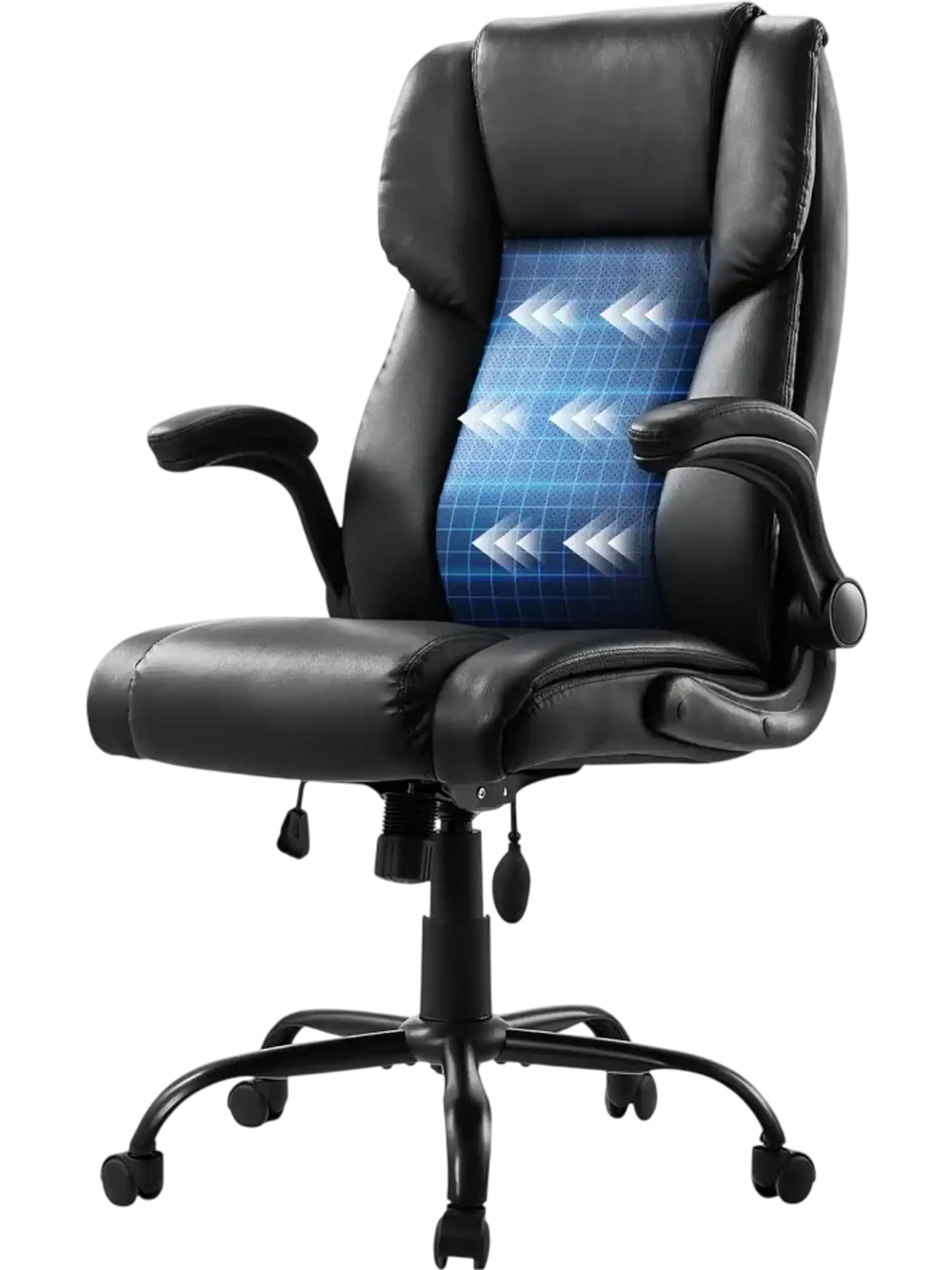 VEVOR Executive Office Chair with Lumbar Support, 300lb Capacity Office Chair with Flip-up Armrests & Lumbar Pillow, Height Adjustable Ergonomic Chair, PU Leather Reclining Home Office Desk Chairs