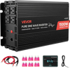 VEVOR 1500W Power Inverter, 12V DC to 120V AC Pure Sine Wave Inverter, Car Charger Converter with Remote Control, USB & Type-C Ports, 4 AC Outlets, Fast-charging for RV, Truck Outdoor Camping