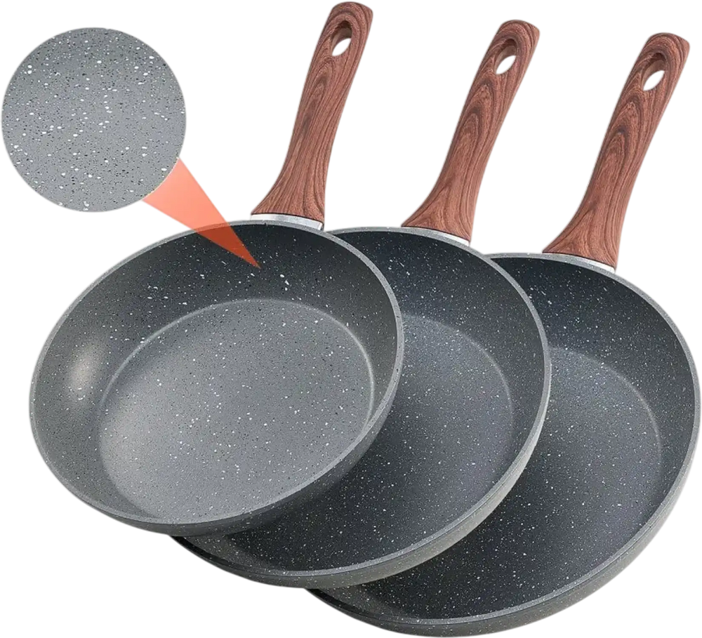 VEVOR Frying Pan Skillet, Aluminum Egg Fry Pans, 3 Piece Set (9.5, 11, 12 in), Nonsitck Heavy-Duty Skillets with Heat-Resistant Handle, Chef's Kitchen Cookware, for Gas, Electric, Induction, Grey