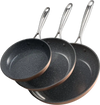 VEVOR Frying Pan Skillet, Aluminum Egg Fry Pans, 3 Piece (8, 10, 12 in), Nonsitck Ceramic Heavy-Duty Skillets with Heat-Resistant Handle, Chef's Cookware, for Oven, Gas, Electric, Induction, Grey