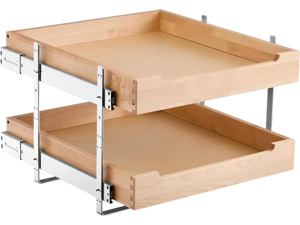 VEVOR 2 Tier Pull Out Cabinet Organizer, 20"W x 21"D Cabinet Drawer, Soft Close Slide out Shelf, Heavy-Duty Sliding Wood Drawer, Adjustable Base Cabinet Organization for Kitchen Pantry Bathroom