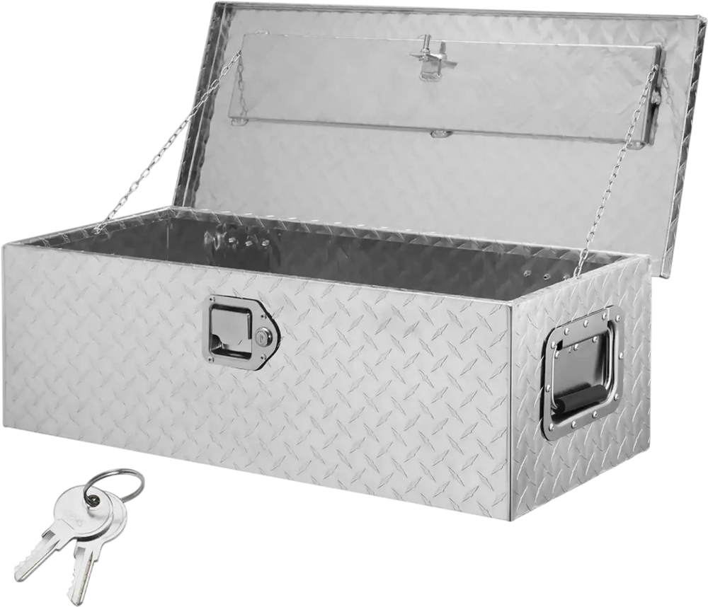 VEVOR Heavy Duty Aluminum Truck Bed Tool Box, Diamond Plate Tool Box with Side Handle and Lock Keys, Storage Tool Box Chest Box Organizer for Pickup, Truck Bed, RV, Trailer, 30"x13"x9.6", Silver